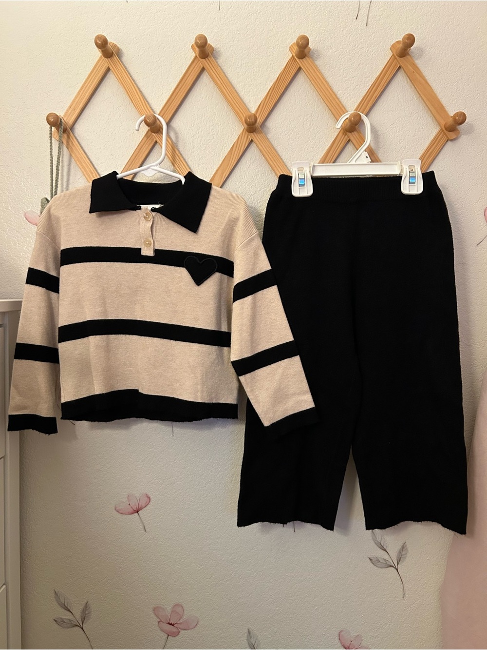 Zara Beige and Black Striped Knit Set